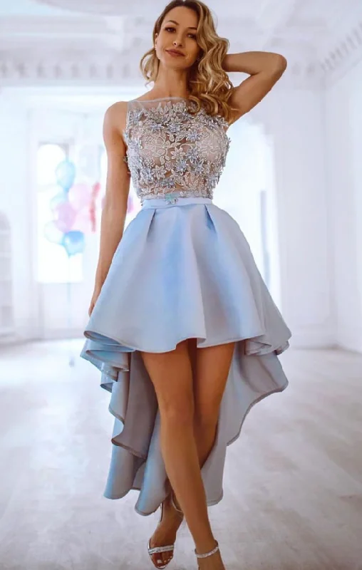 Blue lace short prom dress blue party dress cg5156 Tunics Corduroy durable
