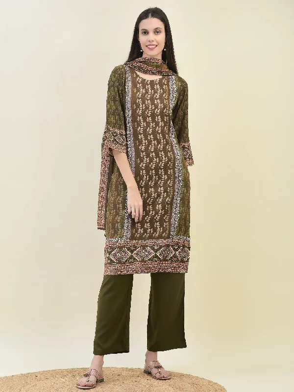 Women's Liva (Rayon) Olive Floral Print Kurta Comfort Pant Dupatta - Shree Casual Track Pants Women's Liva (Rayon) Olive Floral Print Kurta Comfort Pant Dupatta - Shree Casual Track Pants