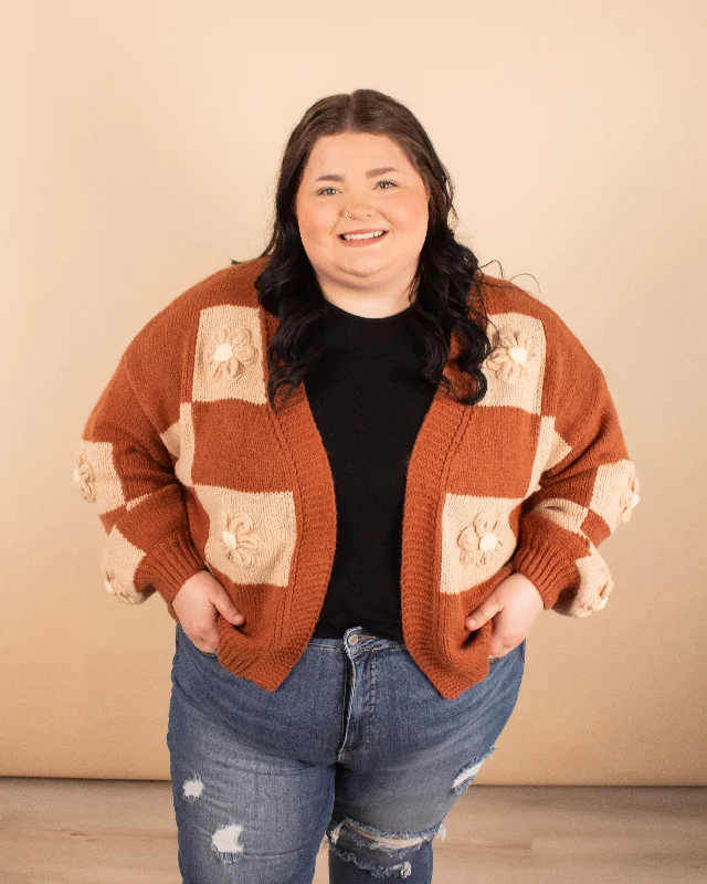 Freya Floral Checker Cardigan Stretchy Elastic Breathable
