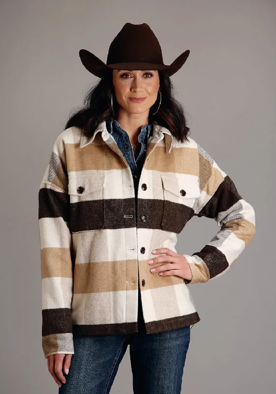 Stetson Womens Earthtone Plaid Brown Wool Blend Wool Jacket Oversized Jacket Tailored Jacket Straight Jacket Stetson Womens Earthtone Plaid Brown Wool Blend Wool Jacket Oversized Jacket Tailored Jacket Straight Jacket