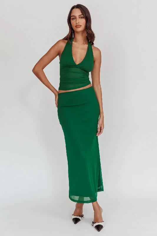 Lorely Mesh Maxi Skirt Forest Green mini skirt trendy