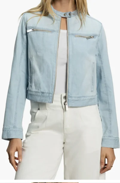 Denim Moto Jacket Hooded Jacket Caped Jacket Shawl Collar Jacket