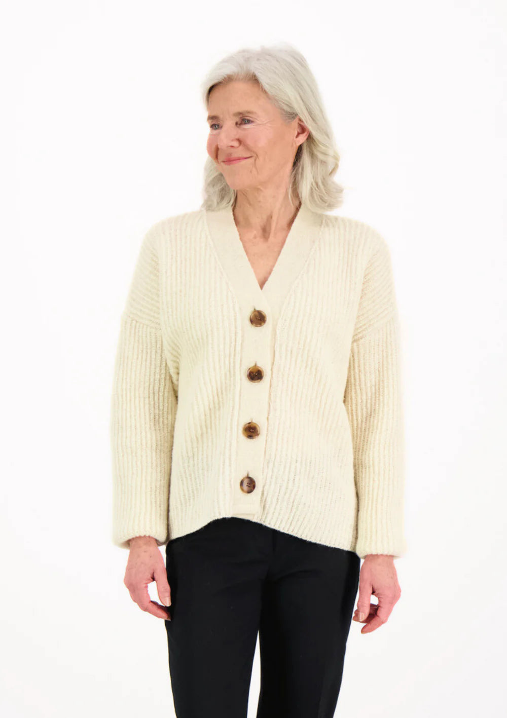 Elisabet Cardigan Off-White Fleece Fabric Down Fabric Feather Fabric