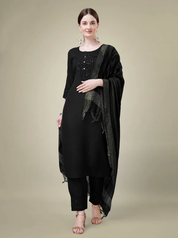Women's Embroidered Black Cotton Blend Kurta Pant Dupatta Set - Malishka Export Casual Plaid Pants Women's Embroidered Black Cotton Blend Kurta Pant Dupatta Set - Malishka Export Casual Plaid Pants