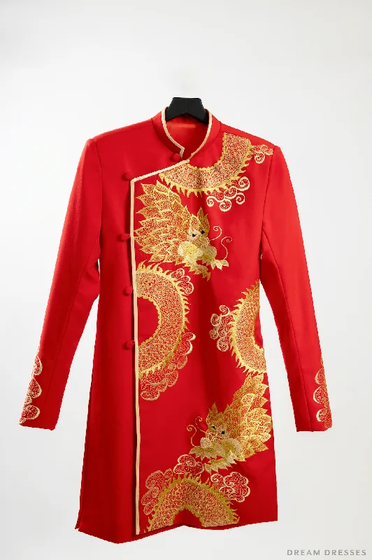 Red and Gold Groom Jacket with Dragon Embroidery| Vietnamese Groom Ao Dai (#Ming) Striped Jacket Polka Dot Jacket Floral Jacket Red and Gold Groom Jacket with Dragon Embroidery| Vietnamese Groom Ao Dai (#Ming) Striped Jacket Polka Dot Jacket Floral Jacket