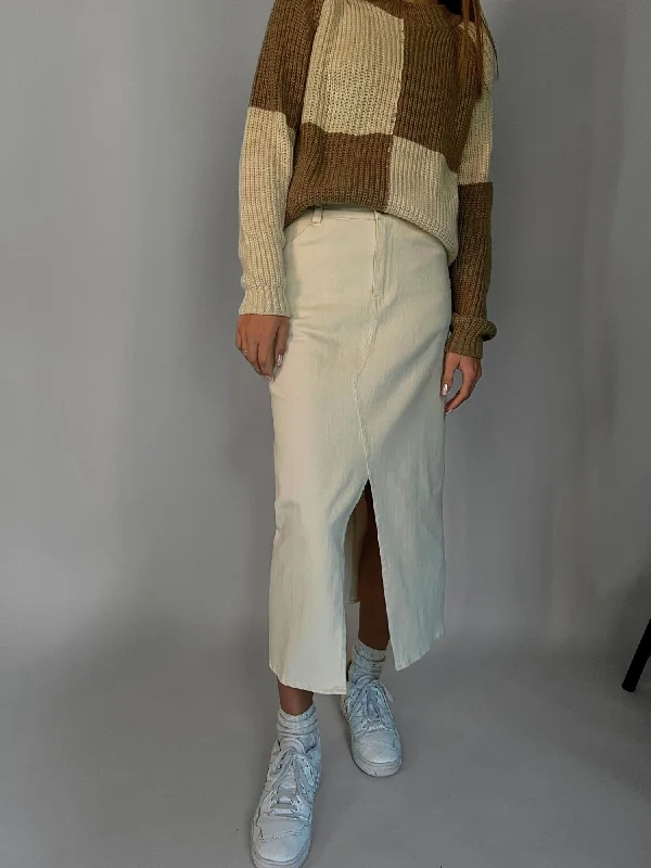 CREAM DENIM MIDI SKIRT cashmere skirt plush