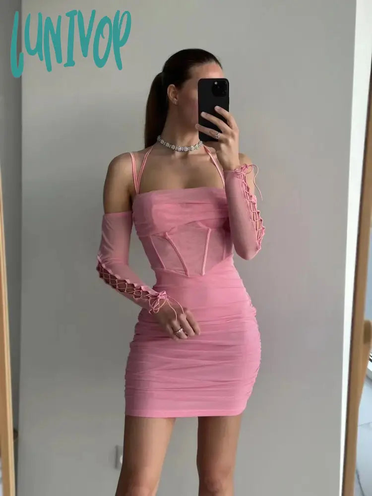 Lunivop Elegant Off The Shoulder Mesh Dress Sexy Halter Boning Bodycon Birthday Party Dresses Pink Summer Dresses Women Tunics Winter warm Lunivop Elegant Off The Shoulder Mesh Dress Sexy Halter Boning Bodycon Birthday Party Dresses Pink Summer Dresses Women Tunics Winter warm