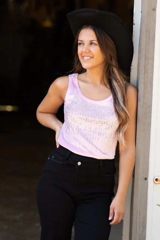 Baby Pink Tank With Rhinestone Detail cropped tank top