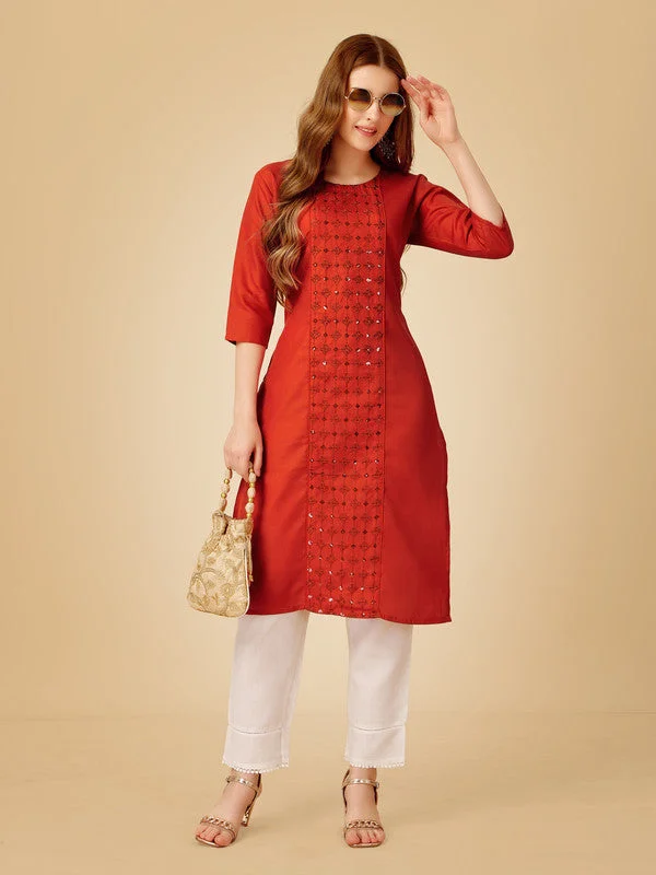 Women's Rust Cotton Blend Embroidered Kurta Pant Set - Jyoti Fashion Warm Wool Trousers Women's Rust Cotton Blend Embroidered Kurta Pant Set - Jyoti Fashion Warm Wool Trousers