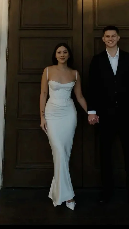 White Spaghetti Straps Mermaid Satin Simple Long Party Dress, DP4396 empire Waist empire White Spaghetti Straps Mermaid Satin Simple Long Party Dress, DP4396 empire Waist empire