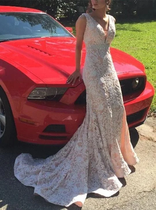 Trumpet Court Train Deep V Neck Sleeveless Lace Prom Dress,Party Dress cg4749 Tunics Spring floral Trumpet Court Train Deep V Neck Sleeveless Lace Prom Dress,Party Dress cg4749 Tunics Spring floral