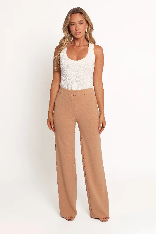 Liora Flat Front Knit Pants - Mocha Comfy High-Waist Jeans