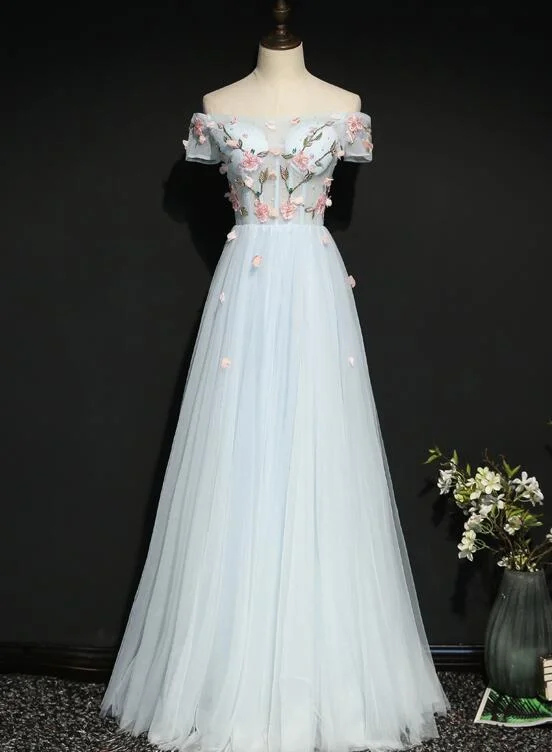 Light Blue Off Shoulder A-Line Flower Party Dress, New Prom Dress 2020 cg5755 Tunics Fashionable trendy Light Blue Off Shoulder A-Line Flower Party Dress, New Prom Dress 2020 cg5755 Tunics Fashionable trendy