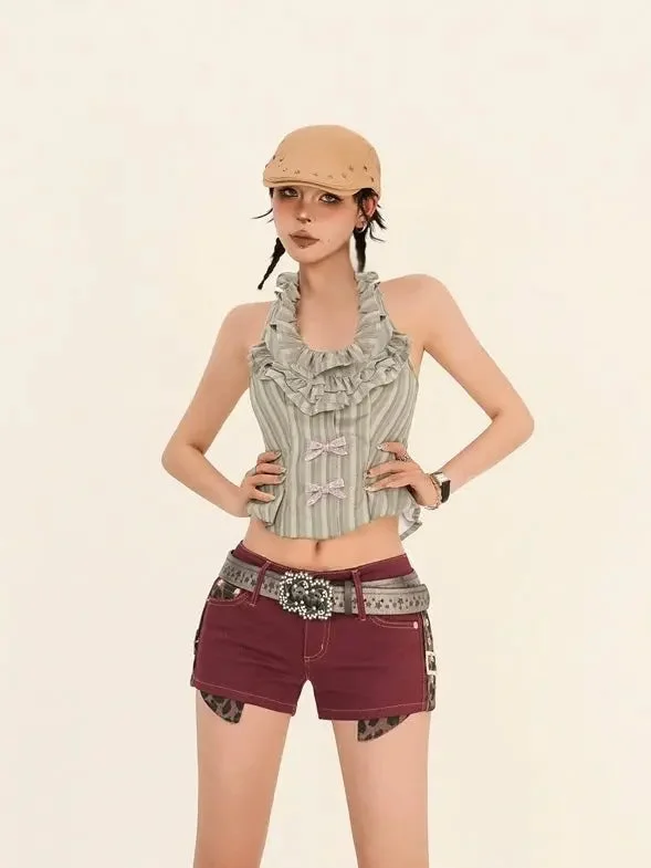 'Peter Pan' Y2k Ruffle Collar Striped Ribbon Tank Top playful tank top
