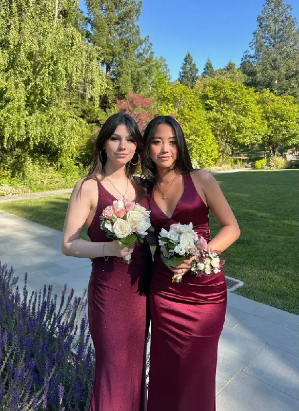 Burgundy V Neck Backless Mermaid Satin Long Prom Dress Formal Party Dress, DP4644 Tunics Lace romantic Burgundy V Neck Backless Mermaid Satin Long Prom Dress Formal Party Dress, DP4644 Tunics Lace romantic