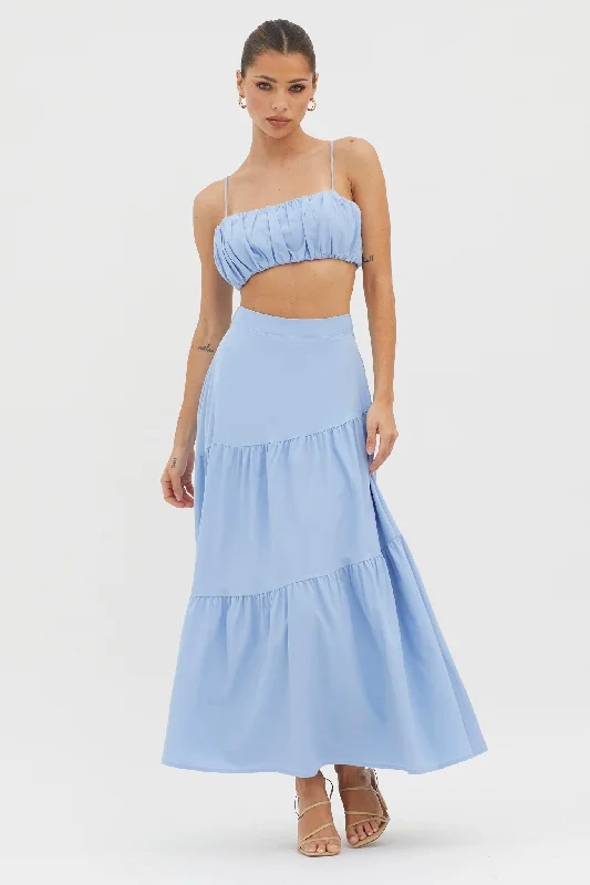 Bondi Waist Tie Maxi Skirt Blue velvet skirt plush
