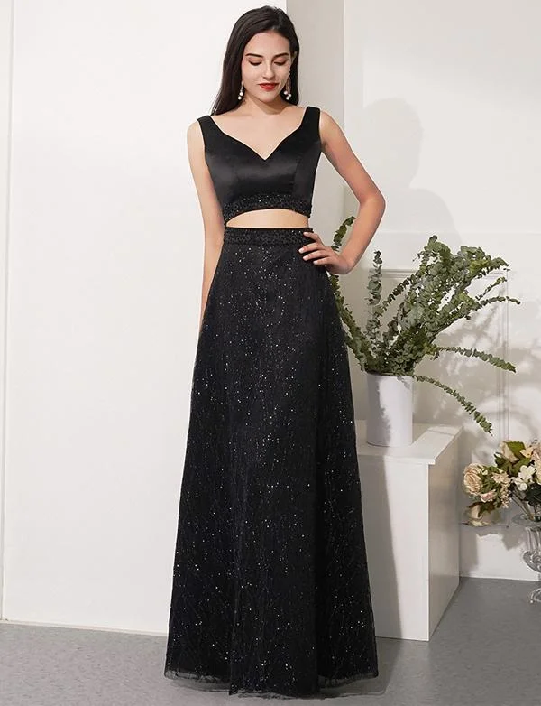 Two Piece Black Prom Dresses V Neck Evening Party Dresses Long cg2350 Tunics Running lightweight Two Piece Black Prom Dresses V Neck Evening Party Dresses Long cg2350 Tunics Running lightweight