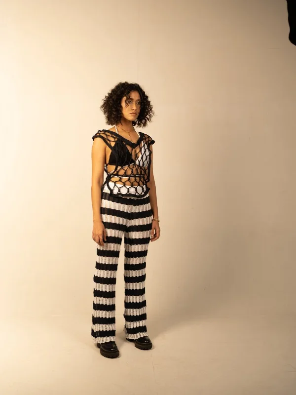Vitoria Pants - Hand knitted | Straight Pants | White & Blue Chic Slim Fit Pants