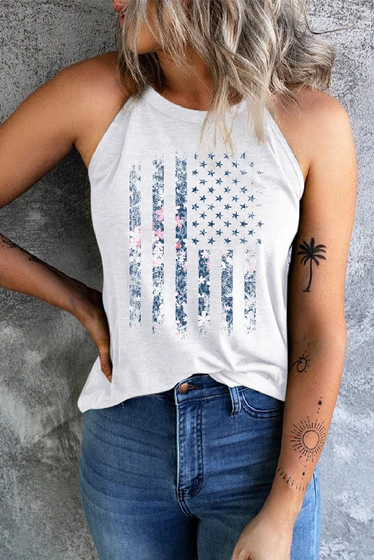 Floral Graphic Grecian Neck Tank neon tank top