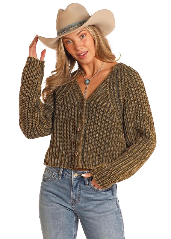 Women's Rock & Roll Chunky Knit Cardigan Glossy Satin Silk