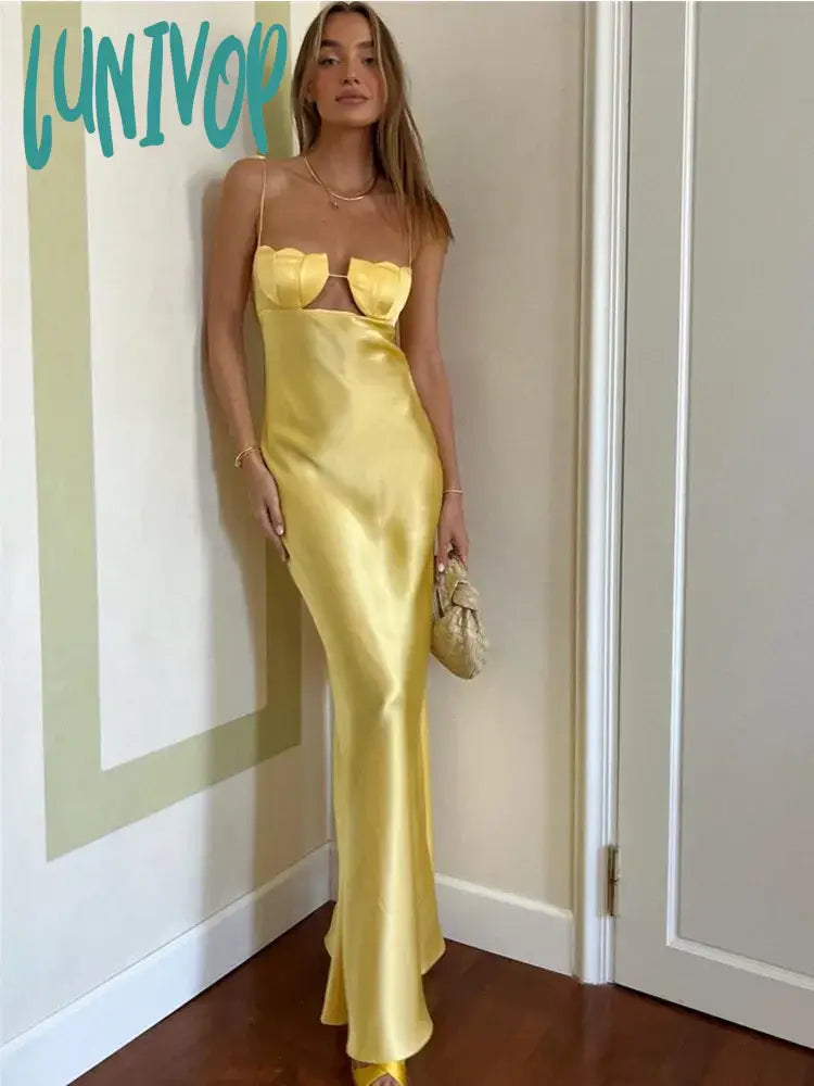 Lunivop Women Celebrity Sexy Sleeveless Backless Yellow Black Shell Long Maxi Bandage Dress Elegant Evening Club Party Dress Tunics Recommended stylist