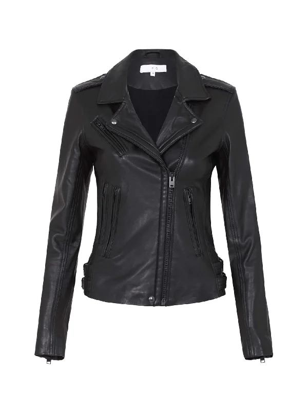 Han Leather Biker Jacket Snapped Jacket Toggled Jacket Drawstring Jacket