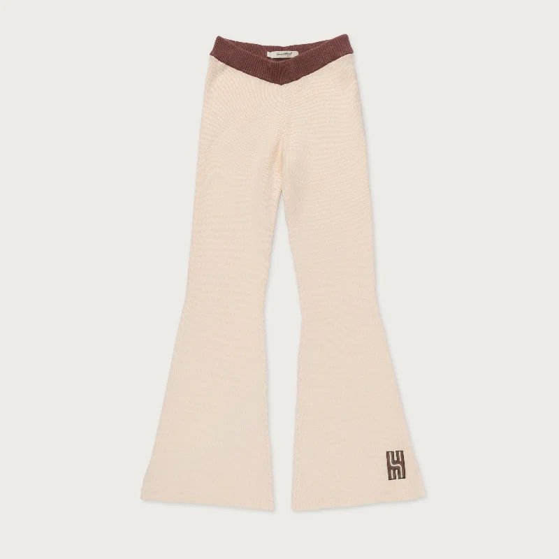 Womens Ribbed Flare Pant - Cream Fashionable Jogger Pants
