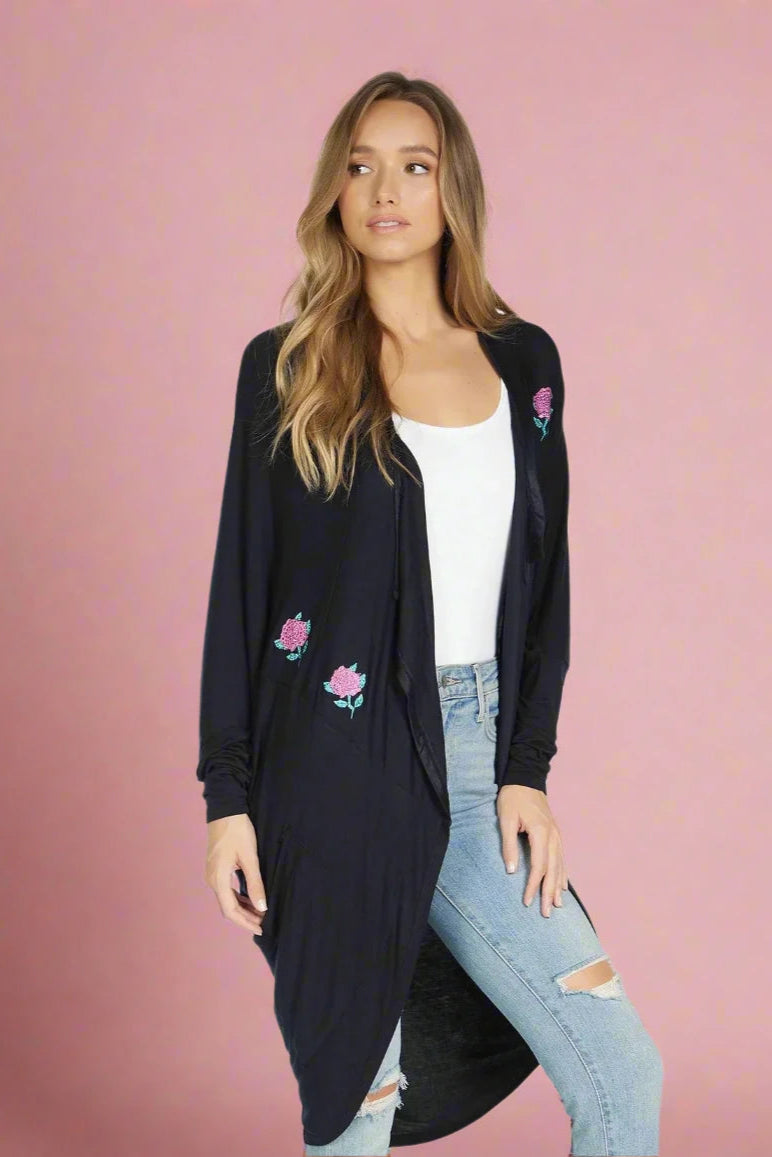 Lauren Moshi Ramona Crystal Roses Wrap Cardigan Slim Fit Regular Fit Oversized