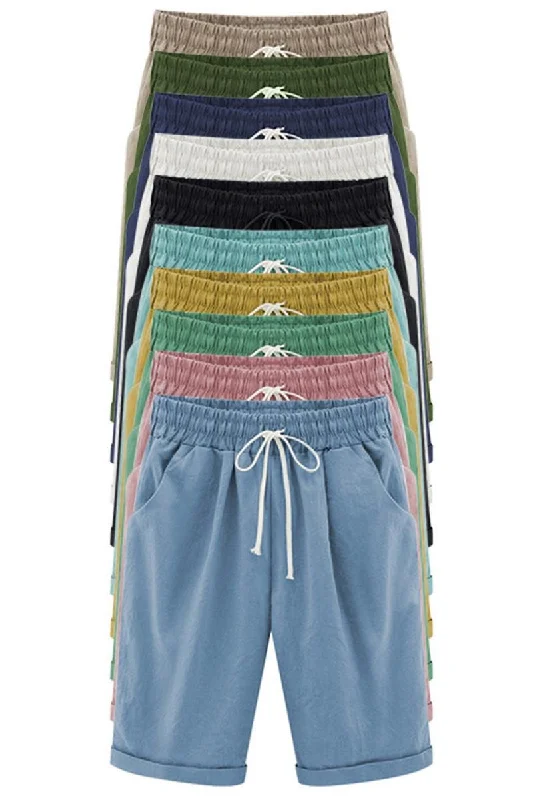 ELASTIC WAIST CASUAL PANTS WITH SIDE POCKETS Casual Wide Pants