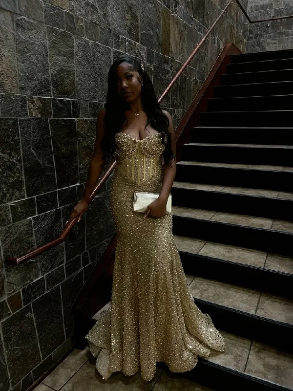 Gorgeous Sweetheart Mermaid Beading Long Prom Dress Evening Party Dress, DP4632 Tunics Velvet soft