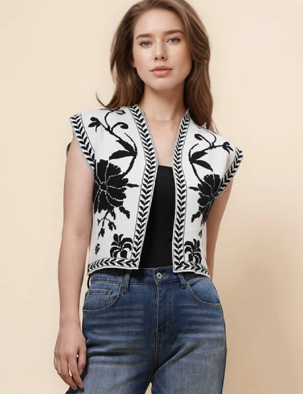 Ladies Sleeveless Floral Knit Cardigan Vest SKT41045 Velvet Chenille Corduroy