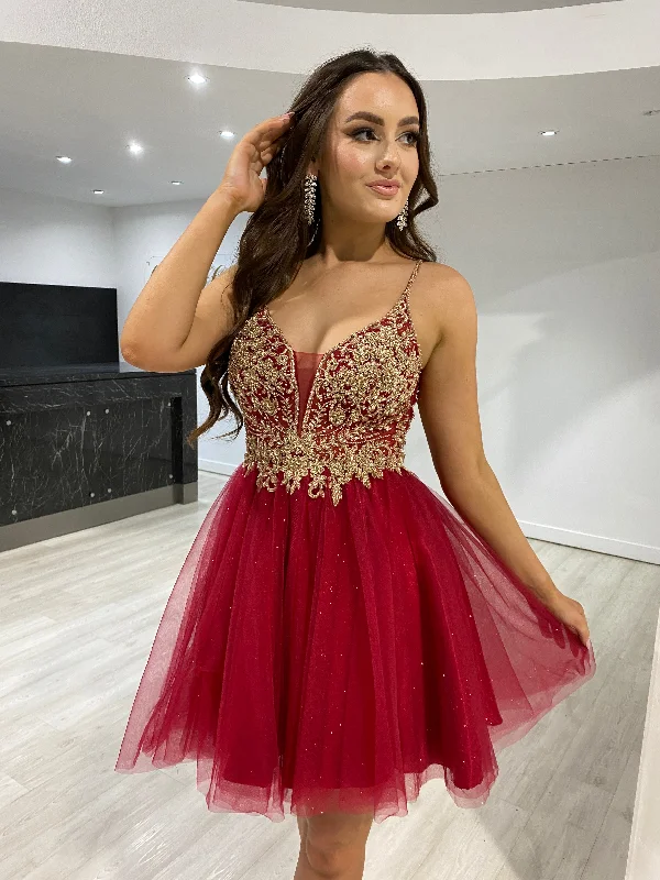 Honey Couture AMBROSIA Burgundy & Gold Sequin Beaded Strap Tulle Frilly Party Dress Glittery Long Formal Honey Couture AMBROSIA Burgundy & Gold Sequin Beaded Strap Tulle Frilly Party Dress Glittery Long Formal