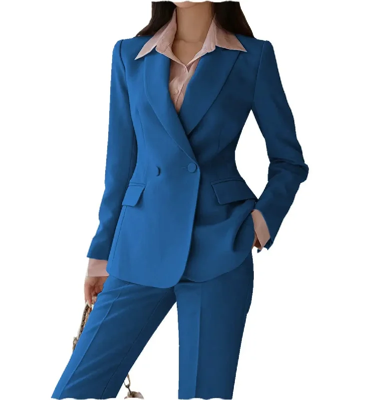 Women Suit 2 Piece Notch Lapel Blazer (Blazer+Pants) Formal Wide-Leg Pants
