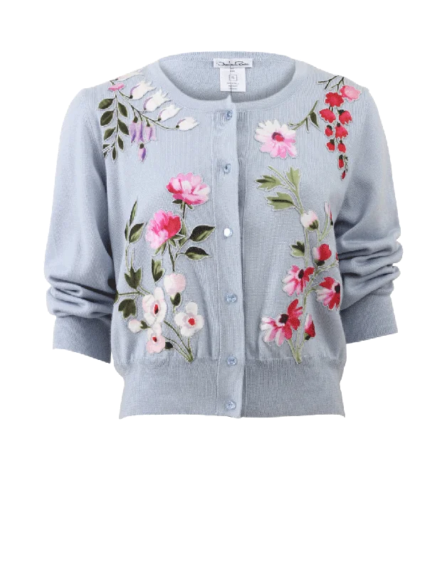 Floral Embroidered Cropped Cardigan Handmade Hand-knitted Hand-woven