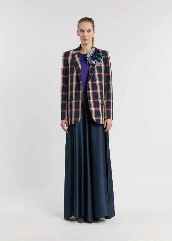INDRESS - Jacket Cattleya in Navy/Red Tartan Satin Jacket Silk Jacket Chiffon Jacket INDRESS - Jacket Cattleya in Navy/Red Tartan Satin Jacket Silk Jacket Chiffon Jacket