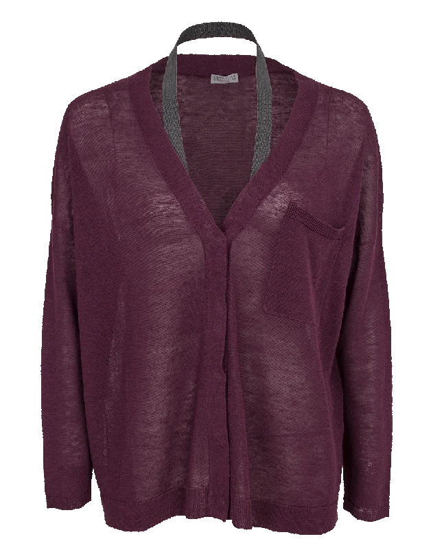 Cardigan With Monili Halter Strap Knit Fabric Woven Fabric Fleece Fabric