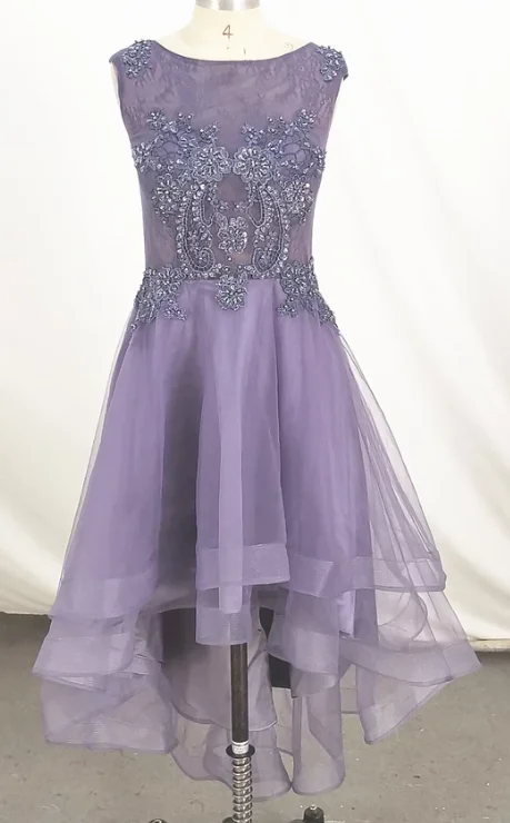 Grey-Purple High Low Party Dress, Cute Handmade Prom Dress cg2634 Tunics Velvet soft