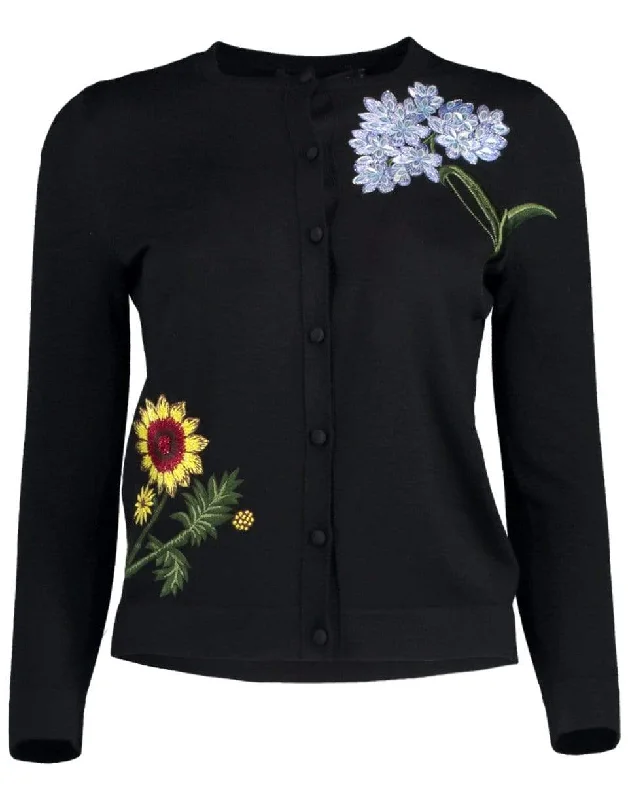 Floral Embroidered Cropped Cardigan Thin Thick Dense