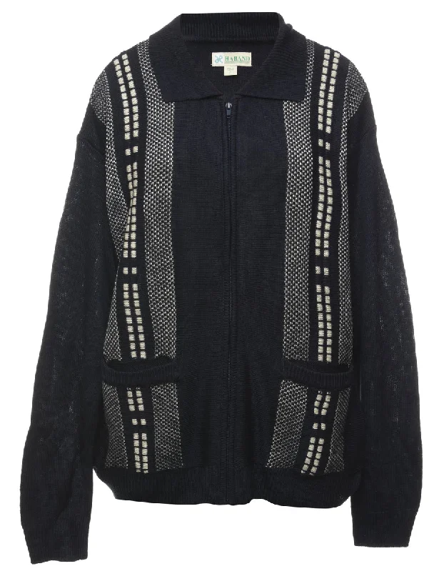Zip Front Cardigan - M Mesh Cardigan Canvas Denim