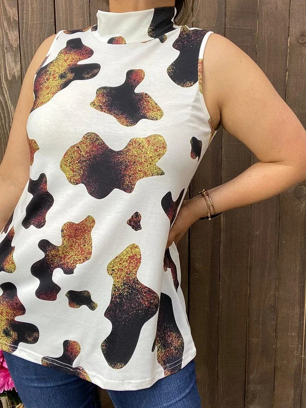BQ14412 Leopard brown color printed sleeveless women tank tops silver tank top