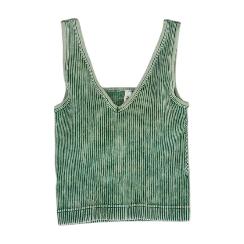 Green Solid Cropped Tank navy tank top
