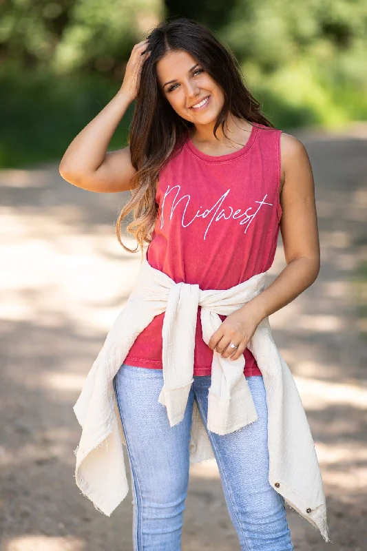 Wine Washed Midwest Graphic Tank charcoal tank top