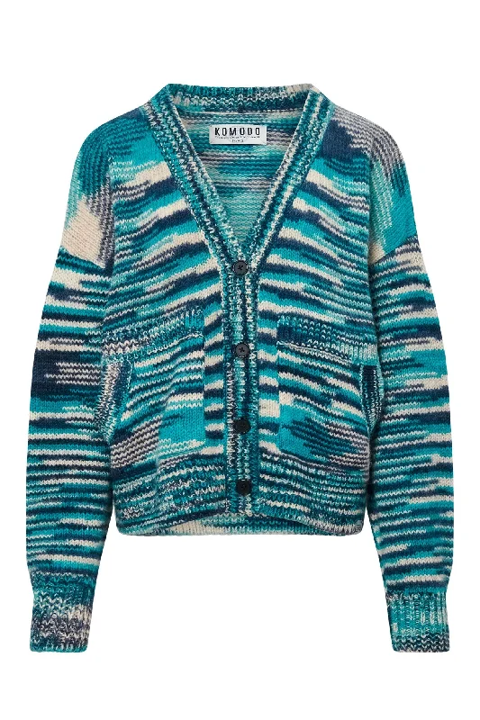 Hope Handknit Wool Cardigan Blue Mesh Blend Leather Blend Suede Blend