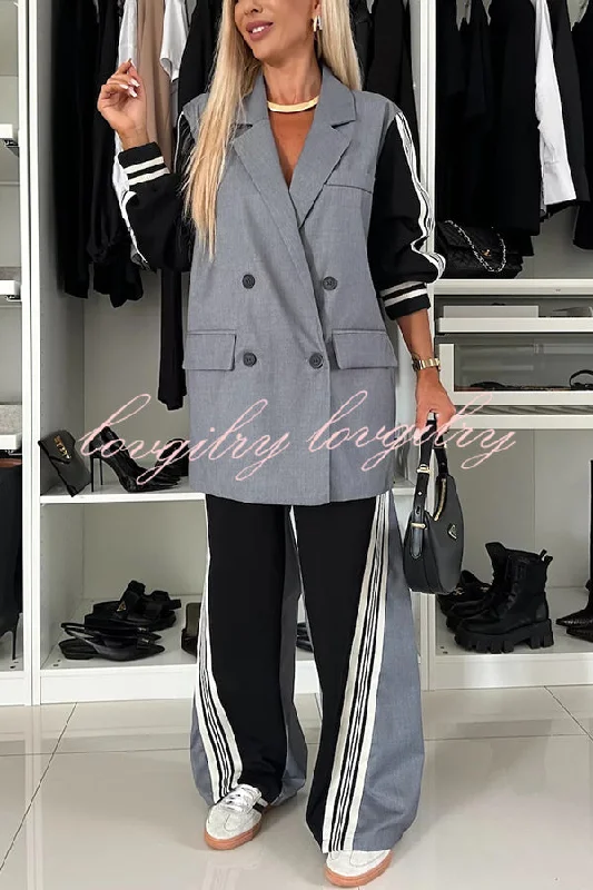 Pleasant Breathe Sweatshirt Patchwork Oversized Blazer and Elastic Waist Pocket Loose Pants Set Classic Stretch Pants Pleasant Breathe Sweatshirt Patchwork Oversized Blazer and Elastic Waist Pocket Loose Pants Set Classic Stretch Pants