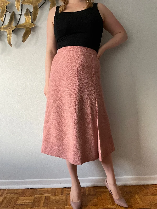 Vintage Soft Pink Woven A-Line Midi Skirt - Small high waist skirt