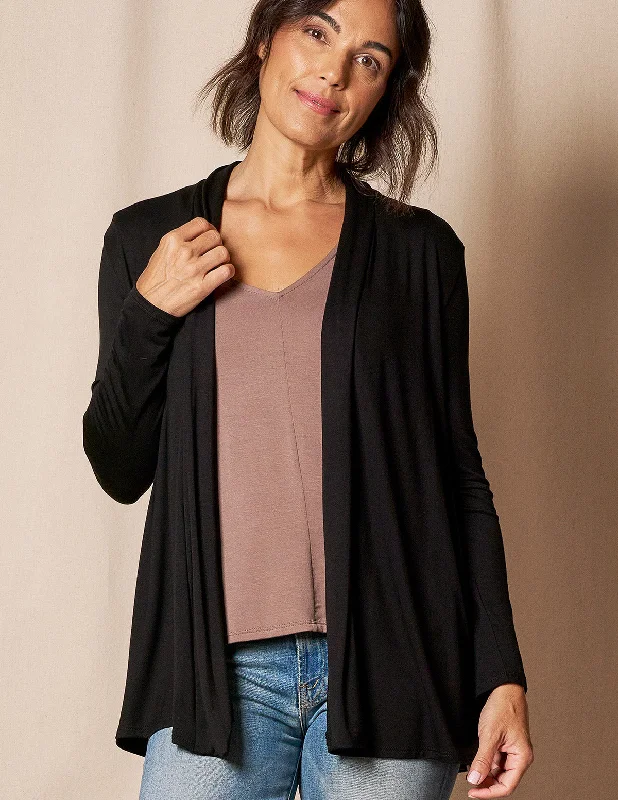 Bamboo Banded Front Cardigan - Black - Small Only Spandex Blend Rayon Blend Denim Blend Bamboo Banded Front Cardigan - Black - Small Only Spandex Blend Rayon Blend Denim Blend