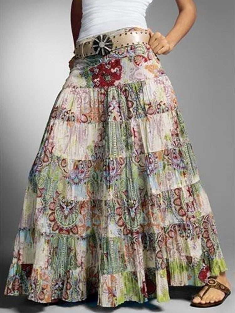 Beautiful Green Print Gypsy Boho Maxi Skirt patchwork skirt art