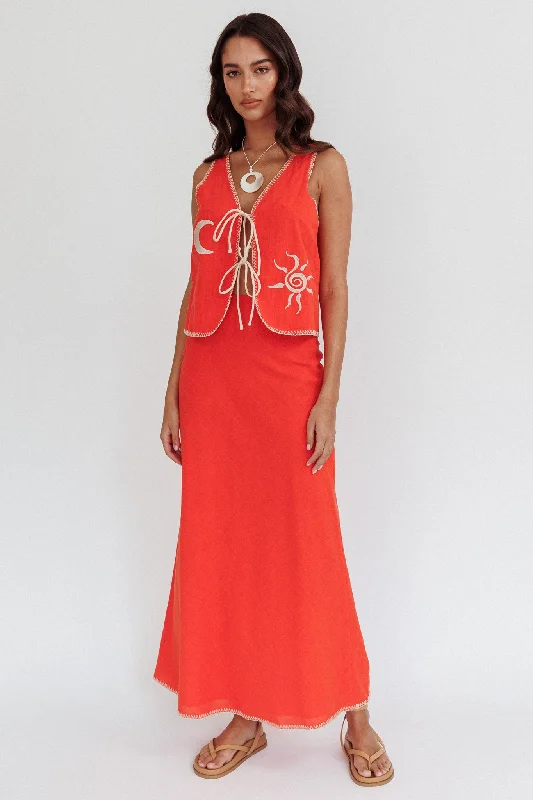 Dose Of Sunshine Blanket Stitch Skirt Orange silk skirt sleek