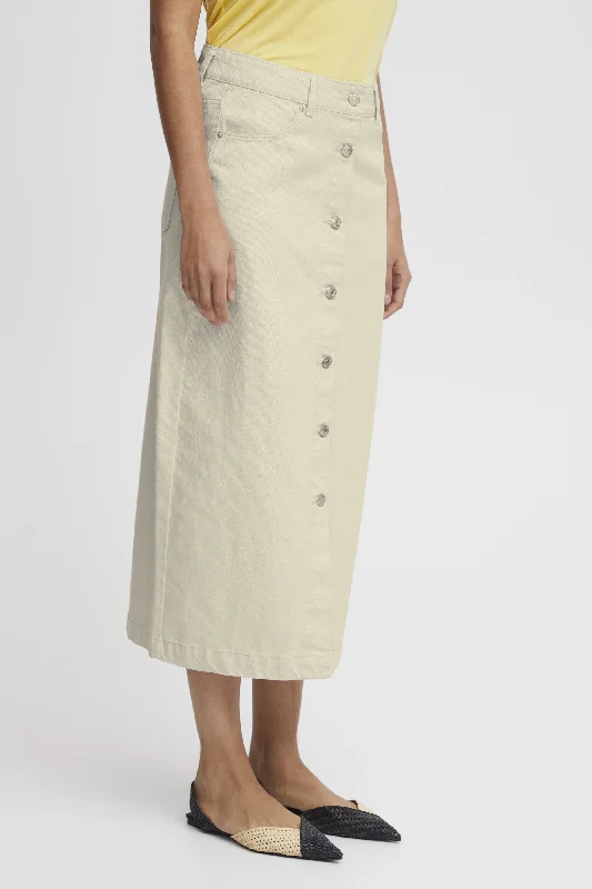 BIRCH DENIM BUTTON DOWN MIDI SKIRT leather skirt durable
