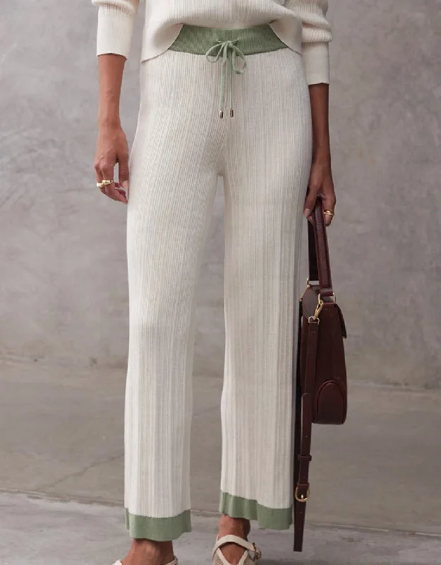 Knit Cotton Pants with Contrast Waist & Hem - Pistachio Comfortable Cargo Pants